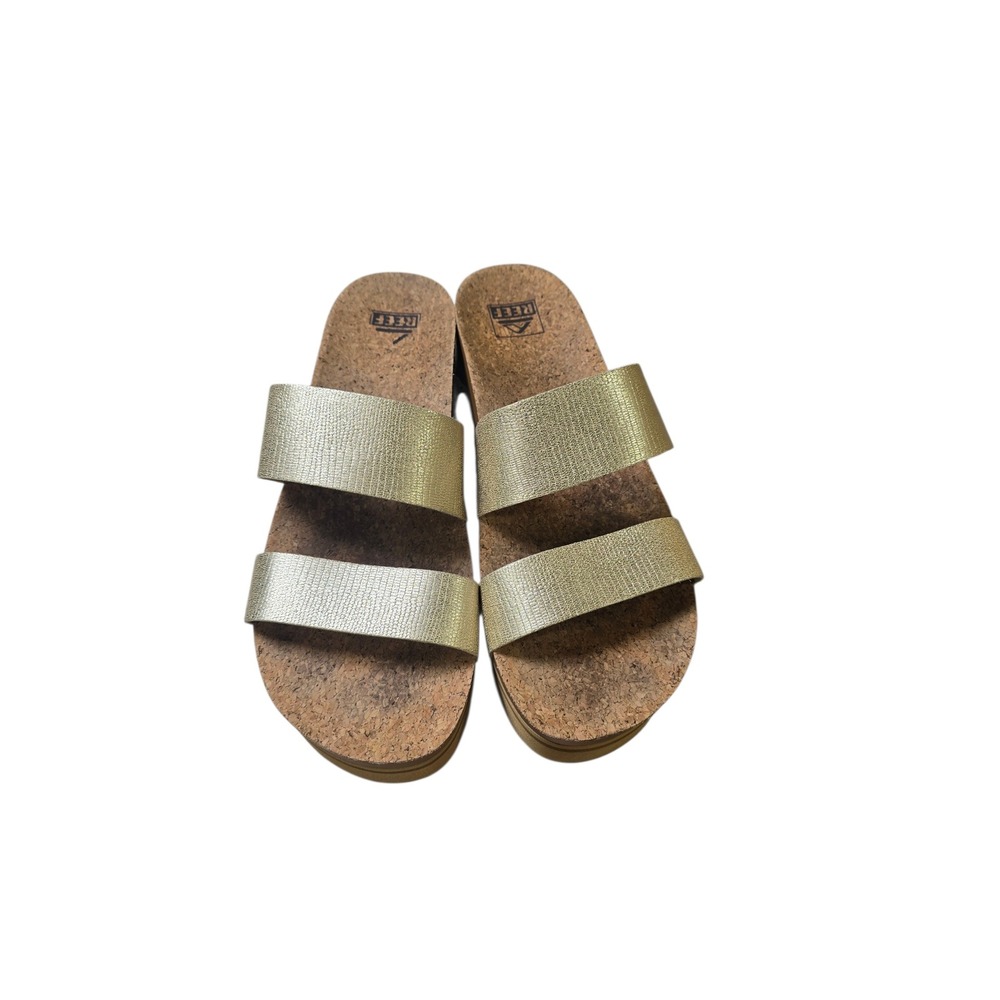 Reef Cushion Vista Higher Gold Champagne Platform Sandals Womens 10 Wedge Slide - Picture 3 of 7